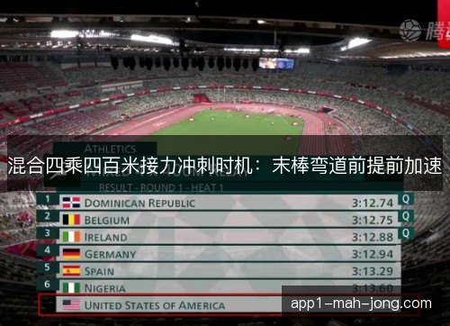 混合四乘四百米接力冲刺时机:末棒弯道前提前加速 混合四乘四百米接力冲刺时机:末棒弯道前提前加速